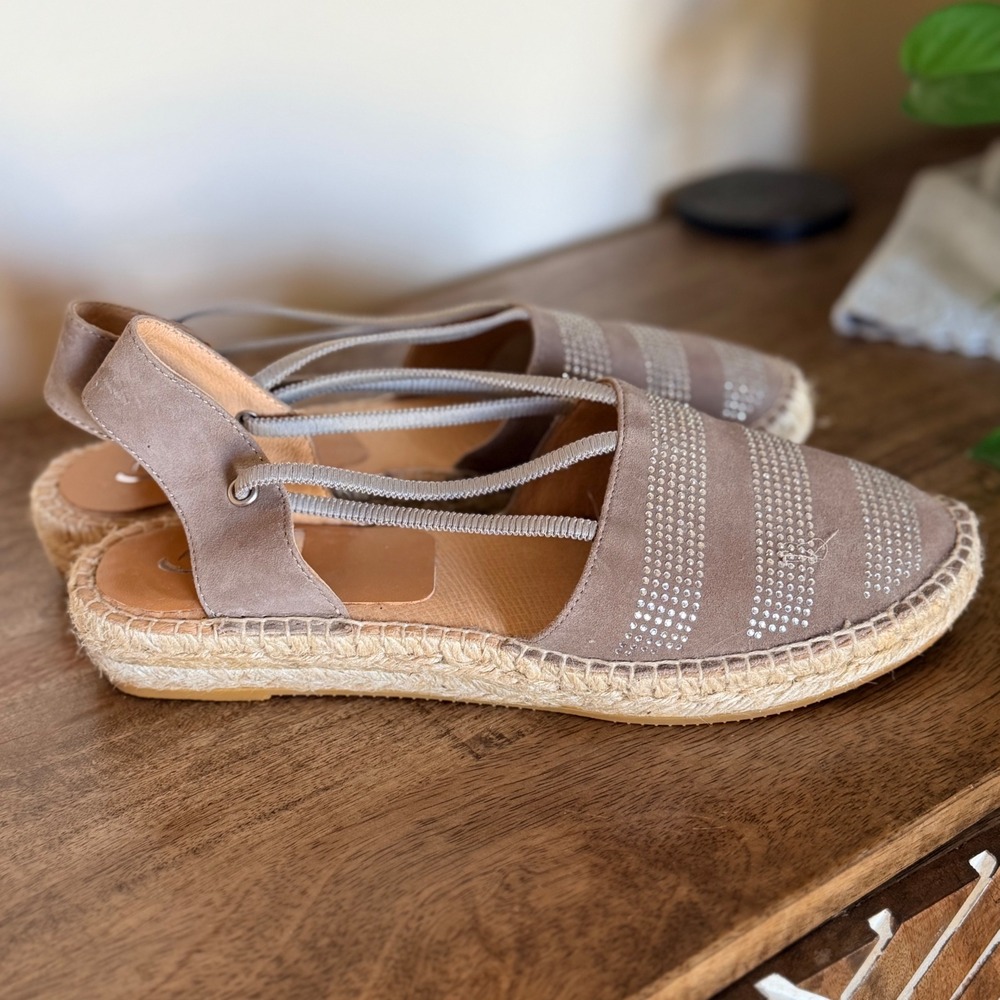 Kanna Espadrille Sandals Women 39 Taupe Suede Rhinestone Studded Slingback Spain - Picture 5 of 8